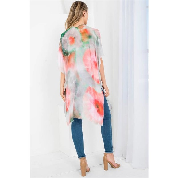 Pink Green Sunburst Print Tie Dye Open Front Kimono - Picture 6 of 6